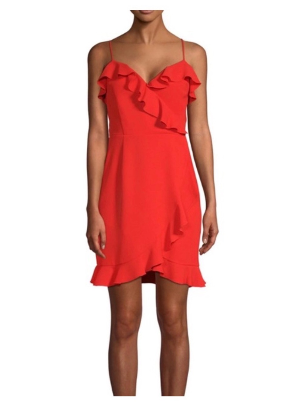 Trina Turk Red Ruffle Wrap-Style Mini Dress